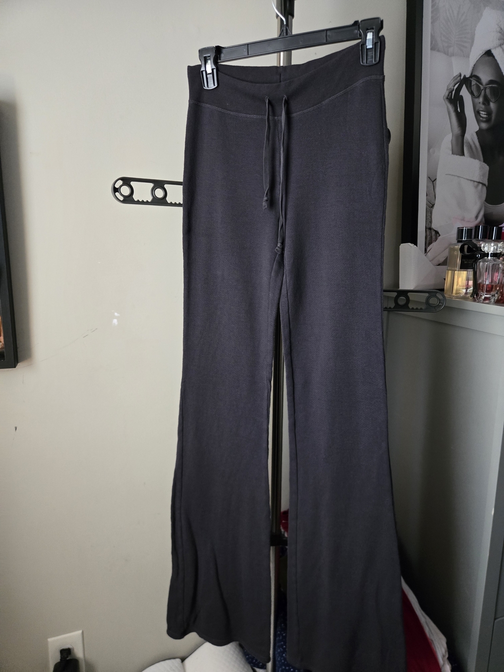 SKIMS Charcoal Black Wide-Leg Knit Pants with Drawstring Waist